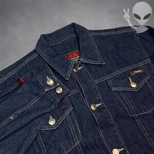 FUBU The Collection Denim Trucker Jacket Large Blue Button Up Vintage 90s